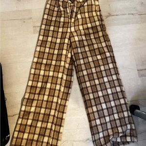 Forever 21 Plaid Wide Leg Pants - Brown and Cream